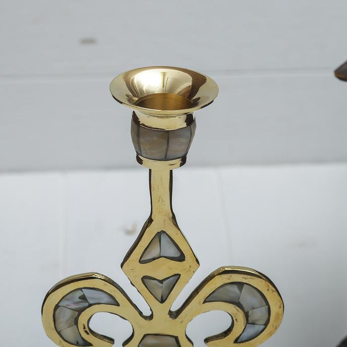 Подсвечник на 1 свечу "Вензель" с перламутром 23 см