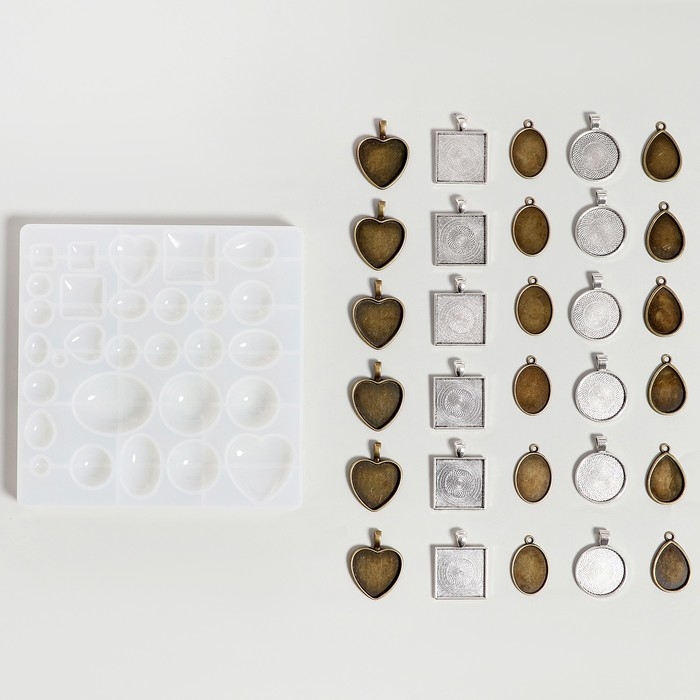 Набор для создания украшений из эпоксидеой смолы, форма, кулоны 5 видов по 5 штук Набор для создания украшений из эпоксидеой смолы, форма, кулоны 5 видов по 5 штук