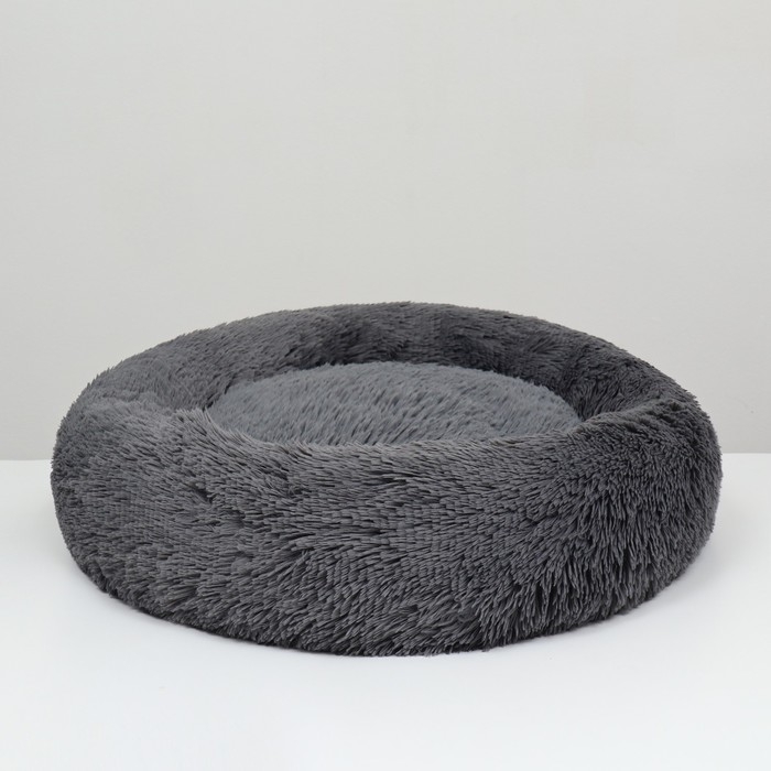 Лежанка для собак и кошек, длинный мех, 80 х 80 х 25 см, серая Лежанка для собак и кошек, длинный мех, 80 х 80 х 25 см, серая
