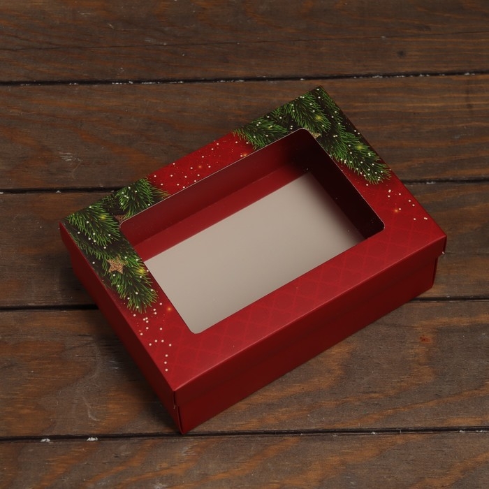 Новый год. Коробка складная, крышка-дно, с окном Новый год. Коробка складная, крышка-дно, с окном "С Новым Годом" 21 х 15 х 7 см