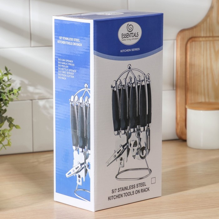 Набор кухонных инструментов «Реми», 6 предметов, на подставке, цвет чёрный Набор кухонных инструментов «Реми», 6 предметов, на подставке, цвет чёрный