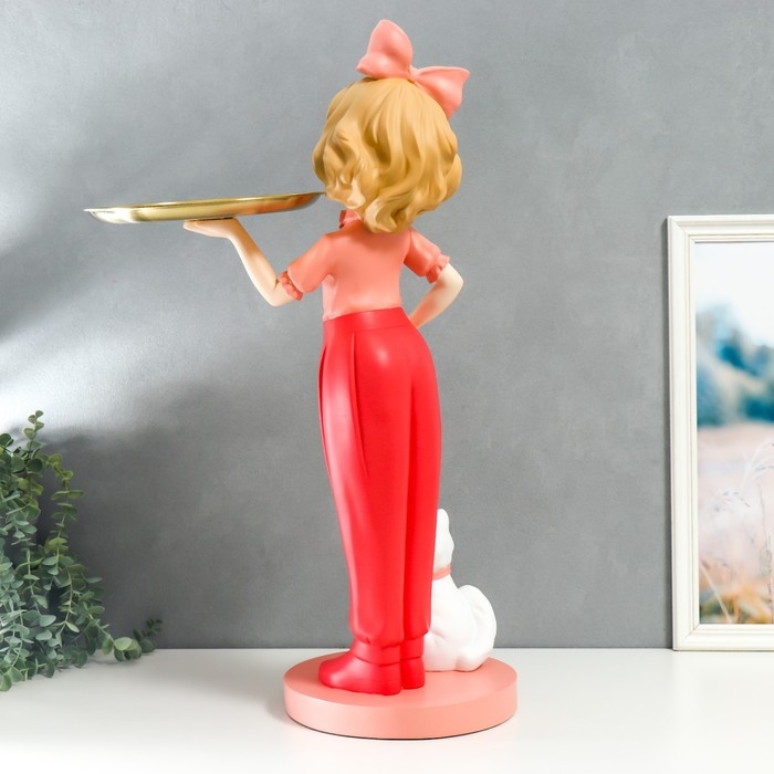 Сувенир полистоун подставка  Сувенир полистоун подставка "Девочка с розовым бантом и кошечкой" d=26 см 76х27х35 см