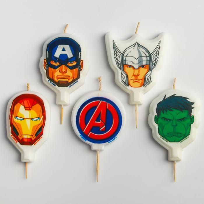 Свеча для торта Свеча для торта "С Днем Рождения!", 5 штук, Мстители