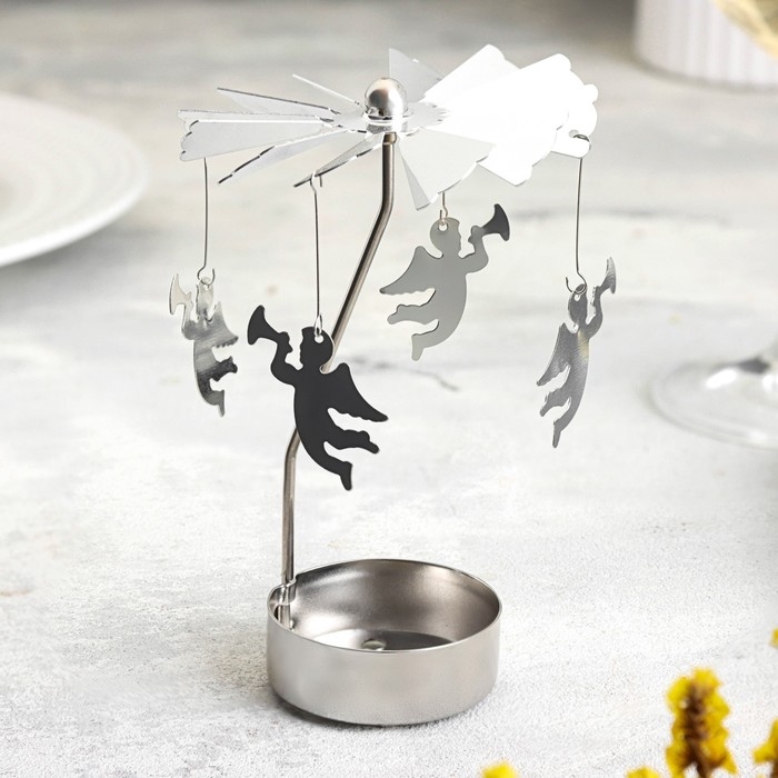 Свеча вращающаяся Свеча вращающаяся "Карусель с ангелами", серебрянная, металл