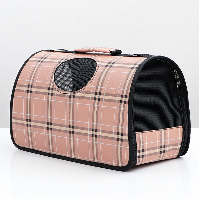 Сумка-переноска каркасная  Сумка-переноска каркасная "Клетка", размер M,  43 х 21 х 26 см, розовая