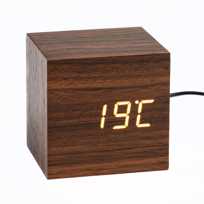Часы - будильник электронные Часы - будильник электронные "Цифра" настольные с термометром, деревянные, 6.5 см, ААА, USB