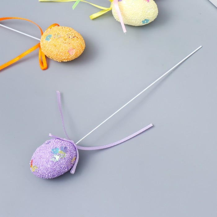 Декор пасхальный на палочке  Декор пасхальный на палочке "Яйцо посыпка цветы" набор 6 шт яйцо 3х4 см 19х3х3 см