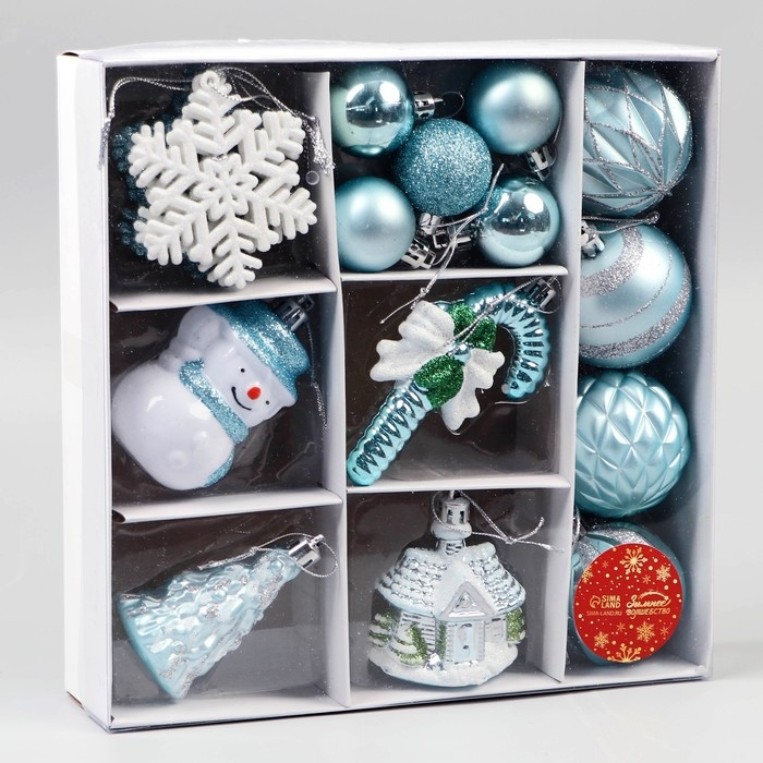 Набор украшений пластик 20 шт Набор украшений пластик 20 шт "Праздничный" голубой белый