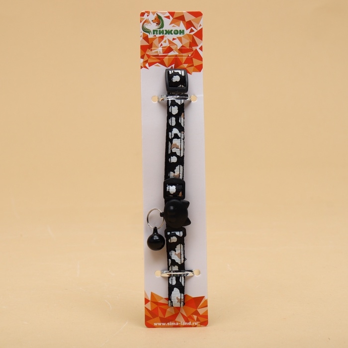 Ошейник кошачий Ошейник кошачий "Леопар", с бубенчиком, 30 х 1 см, полиэстер, черный