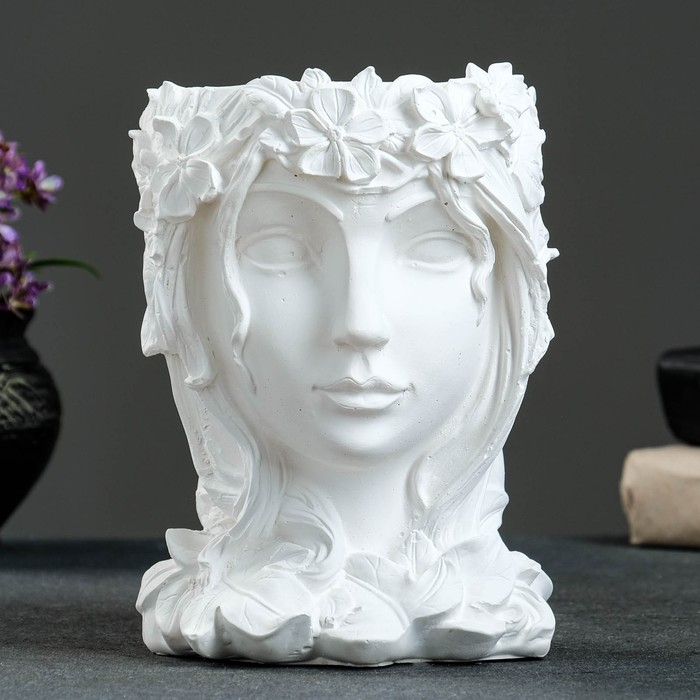 Кашпо - органайзер  Кашпо - органайзер "Девушка с венком" белая, 14х19х14см
