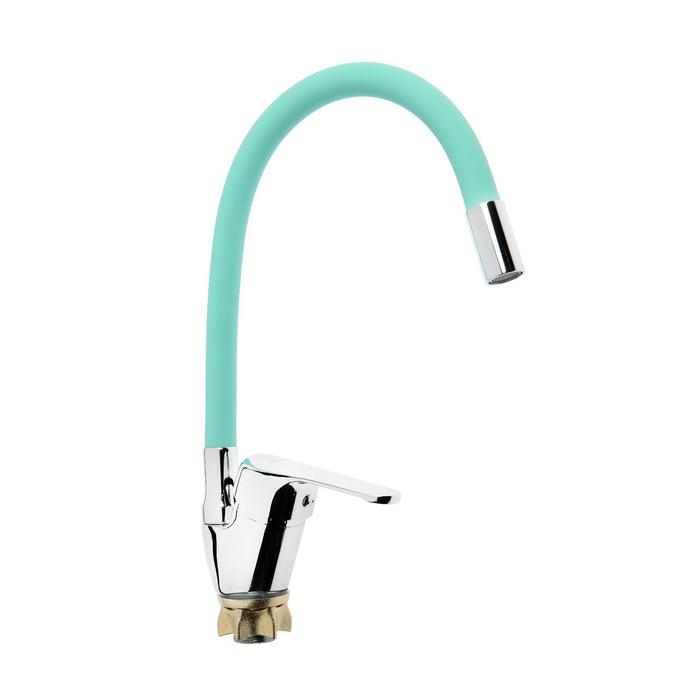 Смеситель для кухни Accoona A4844K, однорычажный, силиконовый излив, силумин, зеленый/хром Смеситель для кухни Accoona A4844K, однорычажный, силиконовый излив, силумин, зеленый/хром