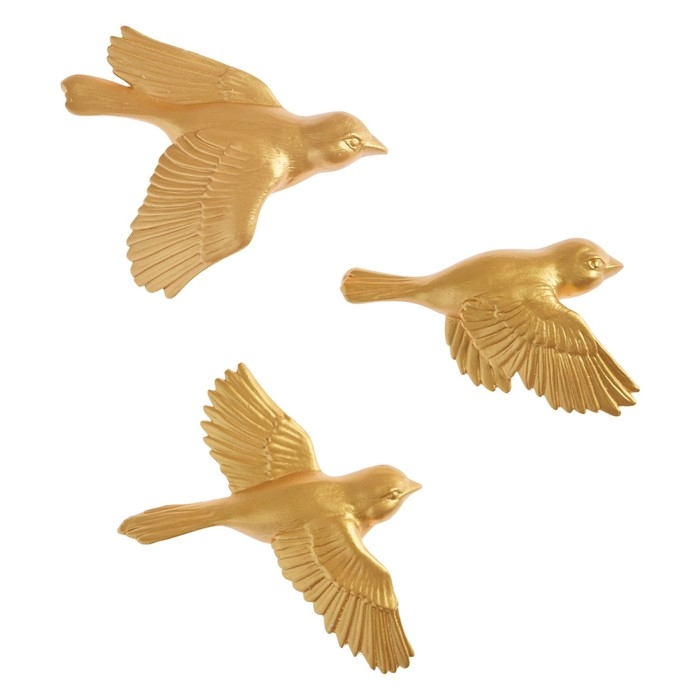 Декорация настенная, гипсовое панно Декорация настенная, гипсовое панно "Птицы" 3 шт, золотые