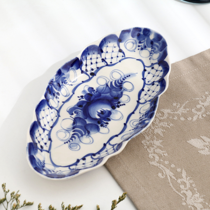 Селедочница малая, гжель, фарфор Селедочница малая, гжель, фарфор