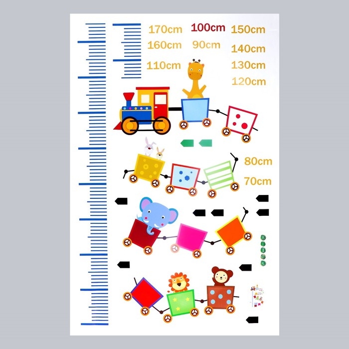 Наклейка пластик интерьерная цветная ростомер  Наклейка пластик интерьерная цветная ростомер "Поезд со зверями" 60x90 см