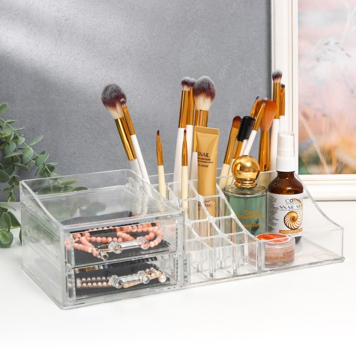 Шкатулка-органайзер пластик 2 ящика прозрачная 9х15х30,5 см Шкатулка-органайзер пластик 2 ящика прозрачная 9х15х30,5 см