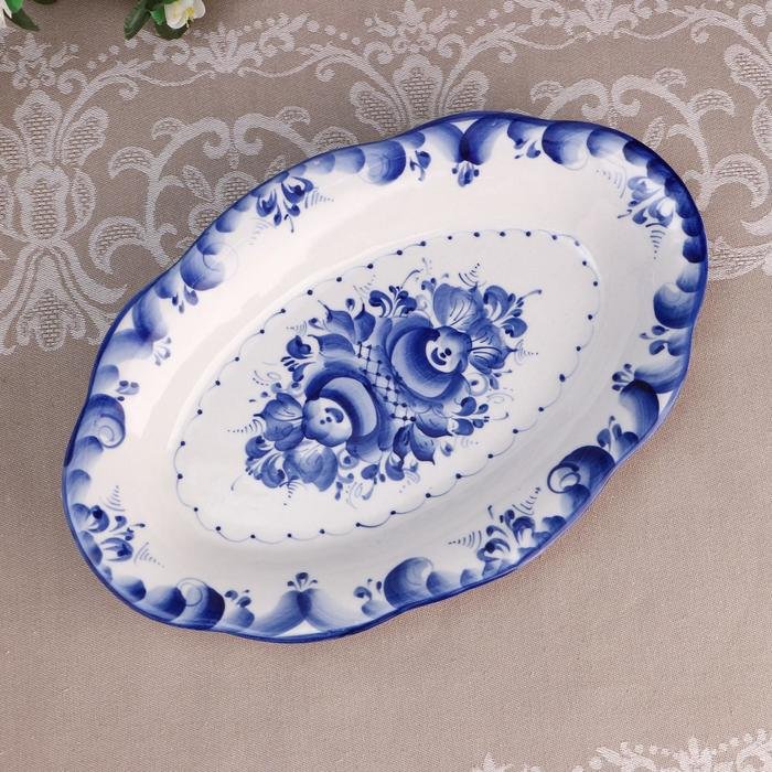 Блюдо «Цветы», 30×19×3,5 см, гжель Блюдо «Цветы», 30×19×3,5 см, гжель