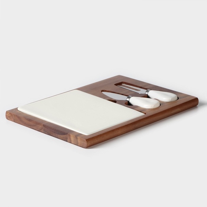 Набор для подачи сыра «Мрамор», 2 ножа, акация Набор для подачи сыра «Мрамор», 2 ножа, акация