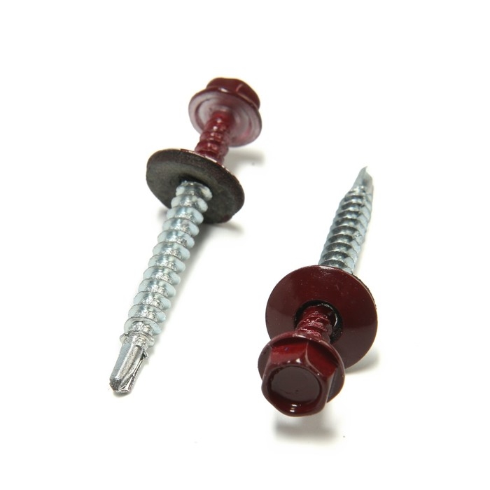 Саморезы кровельные 4,8х50 мм, RAL3005 цвет бордовый, 150 шт. Саморезы кровельные 4,8х50 мм, RAL3005 цвет бордовый, 150 шт.