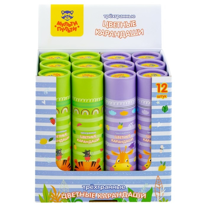 Карандаши 24 цвета Мульти-Пульти  Карандаши 24 цвета Мульти-Пульти "Друзья енота", трёхгранные, заточенные, в тубусе