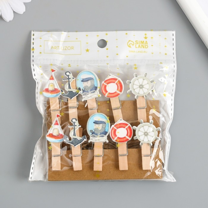 Декор для творчества дерево Декор для творчества дерево "Прищепка. Капитан корабля" набор 10 шт 4х1,8х1,2 см