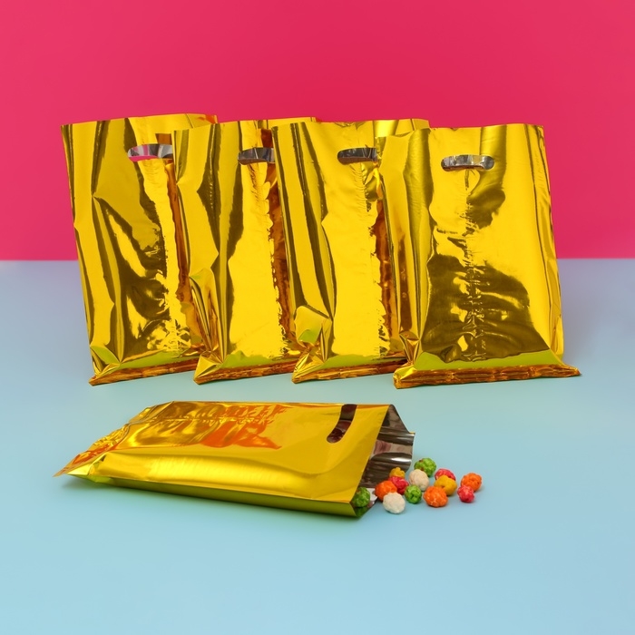 Набор подарочных пакетов, металлизированныей, золотой 17х25 см , 20 микрон 10 шт набор Набор подарочных пакетов, металлизированныей, золотой 17х25 см , 20 микрон 10 шт набор