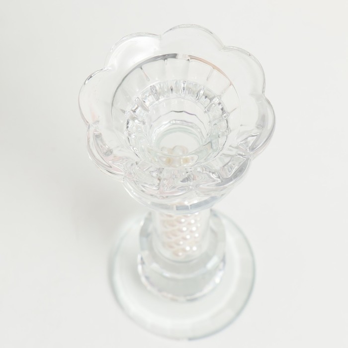Подсвечник стекло на 1 свечу "Чаша на ножке с бусинами" прозрачный d=2,3 и 4 см 7х7х17 см