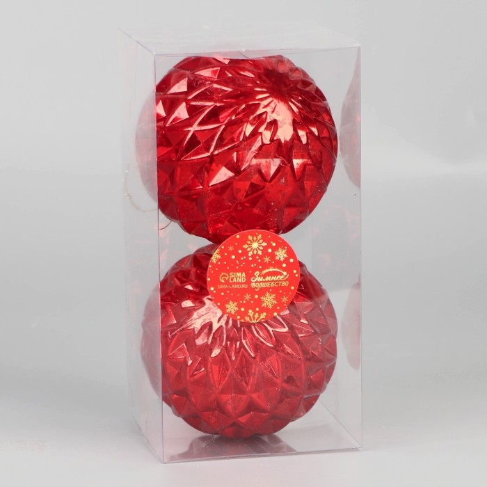 Набор шаров пластик d-10 см, 2 шт Набор шаров пластик d-10 см, 2 шт "Винтаж" грани, красный