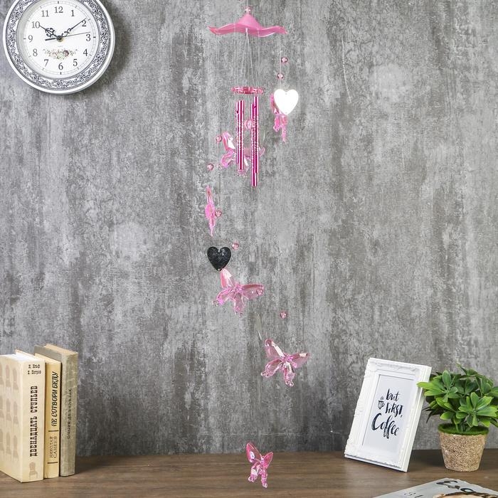 Музыка ветра пластик Музыка ветра пластик "Бабочки и сердечко-зеркало" 4 трубки 11 элементов 75 см