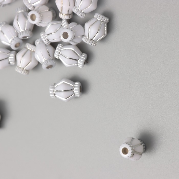 Бусины для творчества пластик Бусины для творчества пластик "Ромб" бело-серебристые набор 20 гр 1,3х0,8х0,8 см