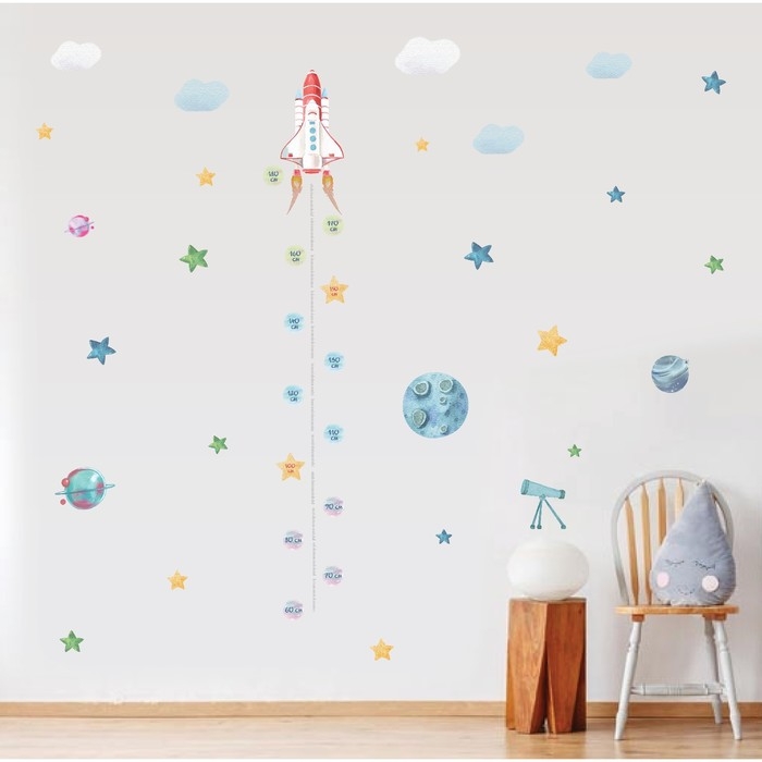 Наклейка интерьерная цветная ростомер Наклейка интерьерная цветная ростомер "Запуск ракеты" 50х70 см
