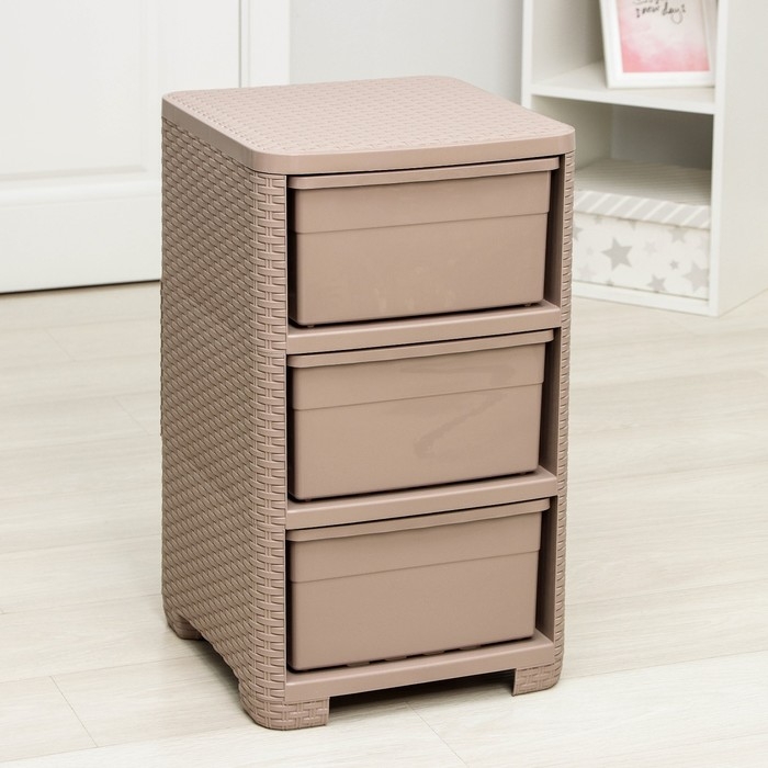 Комод 3-х секционный «Плетёнка», 37,5×36×63 см, цвет какао Комод 3-х секционный «Плетёнка», 37,5×36×63 см, цвет какао