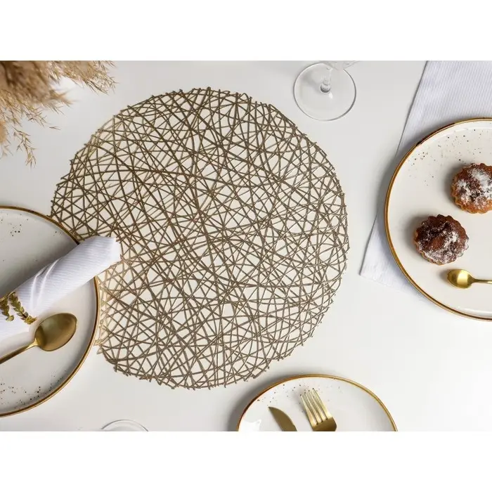 Салфетки сервировочные на стол Доляна &laquo;Паутинка&raquo;, d=38 см, 4 шт., золотые