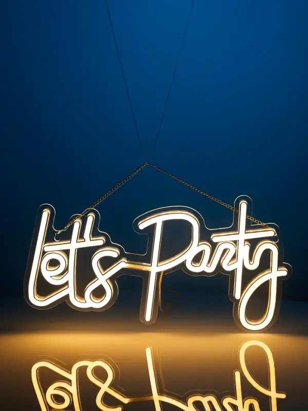 Неоновая вывеска - надпись Let`s Party, 42&times;22 см, от USB, свечение тёплое белое