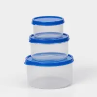 Набор контейнеров пищевых круглых Доляна, 3 шт: 150 мл, 300 мл, 500 мл, прозрачные, крышка синяя