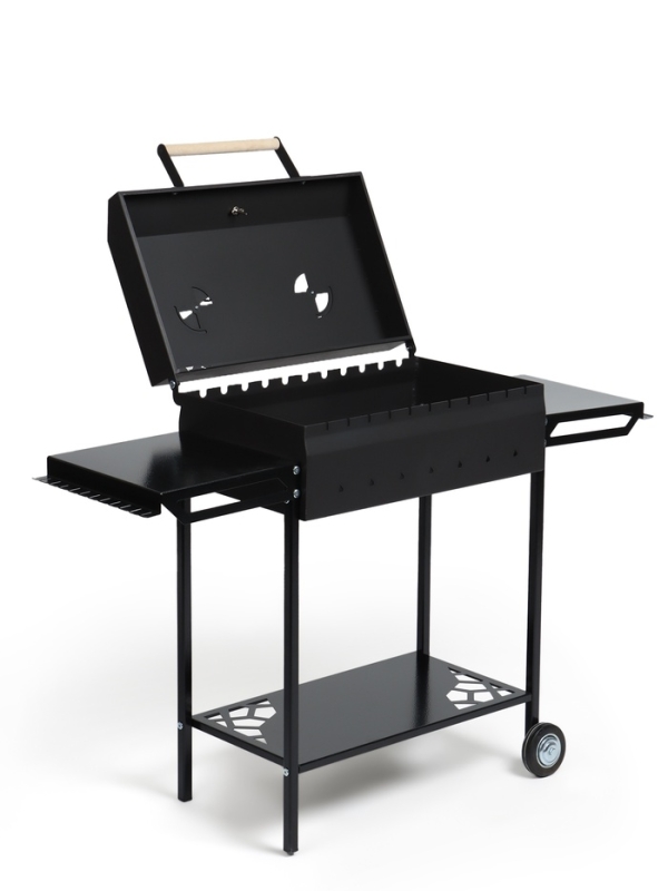 Мангал GrilMe MAX, 35 х 115 х 83 см, сталь 2 мм, термометр, 2 полки, колёса