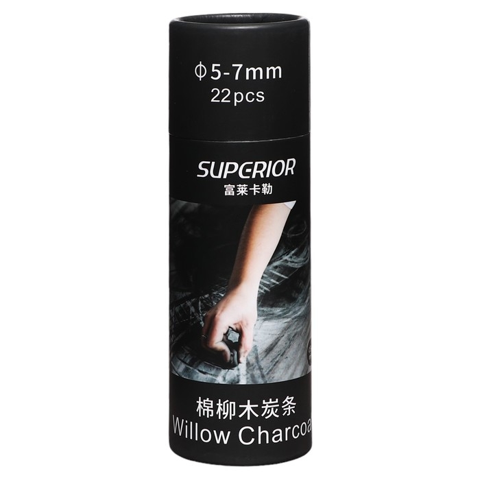 Уголь натуральный 22 штуки, диаметр-5-7мм в картонном тубусе, черный Уголь натуральный 22 штуки, диаметр-5-7мм в картонном тубусе, черный