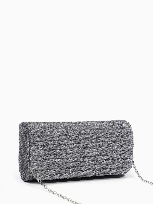 Сумка-клатч вечерняя на магните, на серебристой цепочке, светло-серая