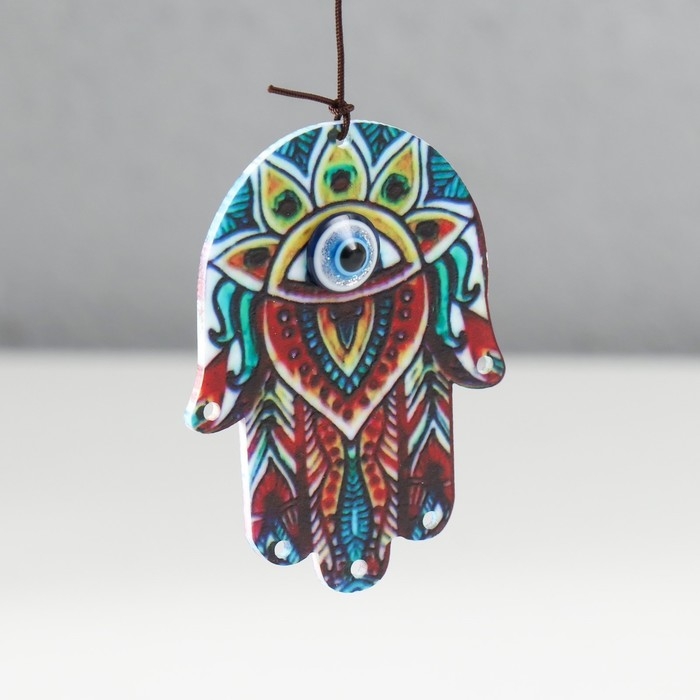 Музыка ветра дерево, металл Музыка ветра дерево, металл "Абхая мудра" от сглаза 4 трубочки h= 46 см, синий