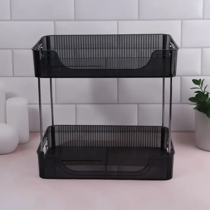 Органайзер для хранения, с ручками, 2 секции, 31&times;20&times;29 см, цвет чёрный, серебристый