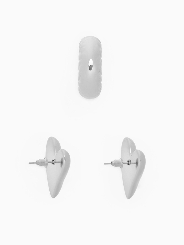 Набор серьги и каффы 3 шт. «Сердечко» бублик, цвет серебро