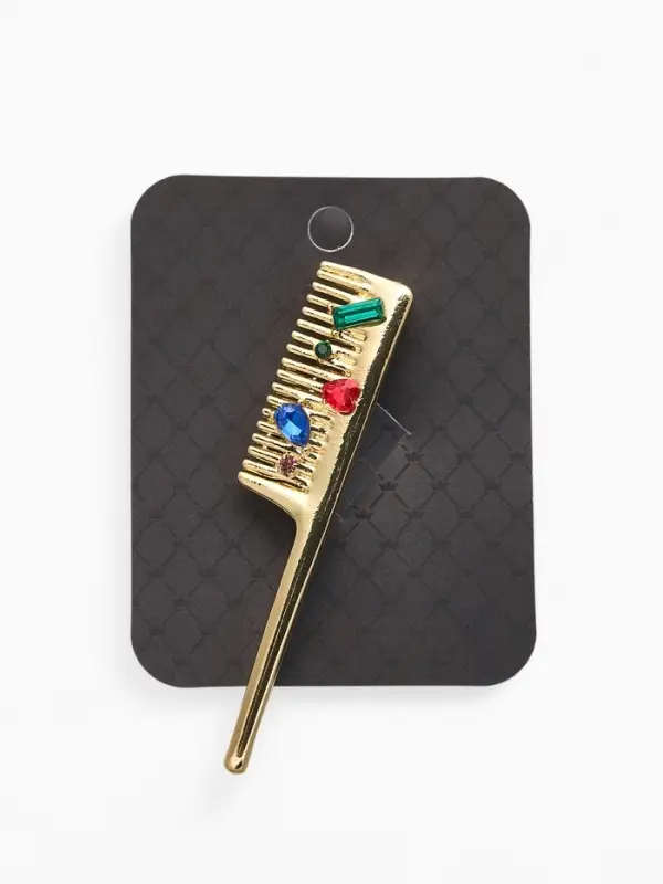 Брошь  Брошь "Расческа" со стразами, цветной в золоте
