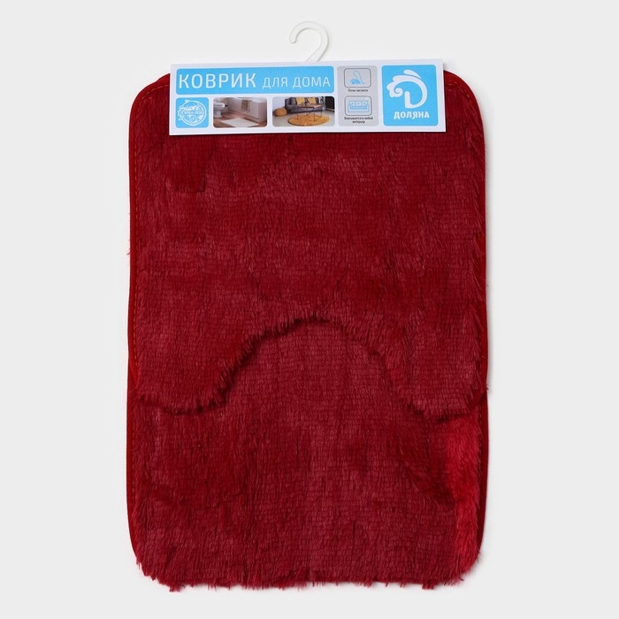 Набор ковриков для ванной и туалета Доляна «Пушистик», 2 шт, 38×40 см, 40×60 см, цвет бордовый