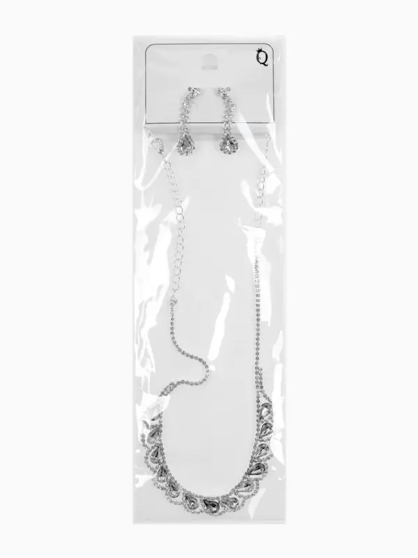 Набор 2 предмета: серьги, колье &laquo;Листопад&raquo;, капли, белый в серебре, 45 см
