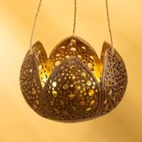 Подсвечник подвесной из кокоса «Бутон», 14×14×10 см, коричнево-золотой