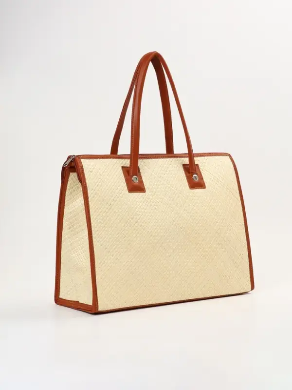 Сумка плетёная на молнии из пандана, 41&times;16&times;50 см, бежево-коричневая