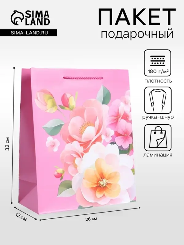 Пакет подарочный ламинированный &laquo;Счастья и радости&raquo;, 26&times;12&times;32 см
