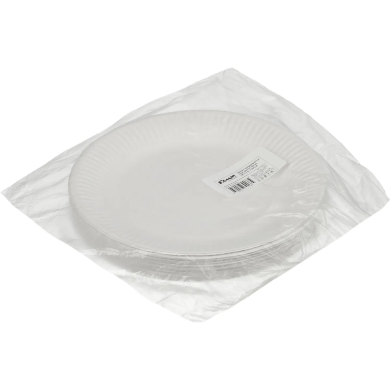 Тарелка одноразовая бум. 18см круглая, белая, 190 г/м2, 50шт/уп