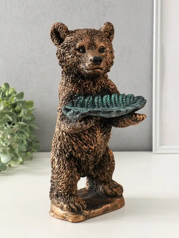 Копилка-подставка для мелочей Копилка-подставка для мелочей "Мишка с листком" 34х18 см, бронза с серебром