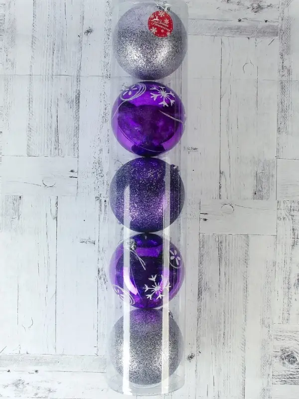 Ёлочные игрушки &laquo;Барбара&raquo;, шары новогодние, d=14 см, набор 5 шт., серебристо-фиолетовый