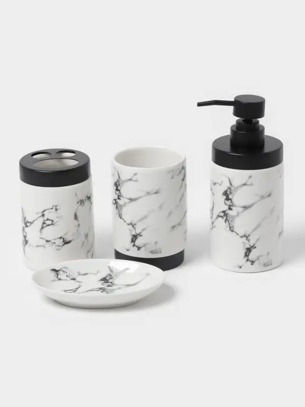Аксессуары для ванной &laquo;Мраморный металл&raquo;, 4 предмета, мыльница, дозатор 400 мл, 2 стакана, белые